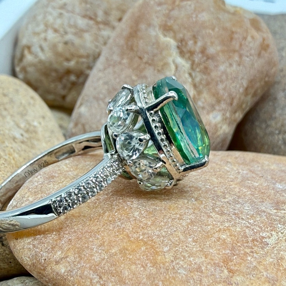 Peacock Quartz Triplet 7.90ctw Platinum Over 925 Sz 7 Ring - Picture 8 of 17